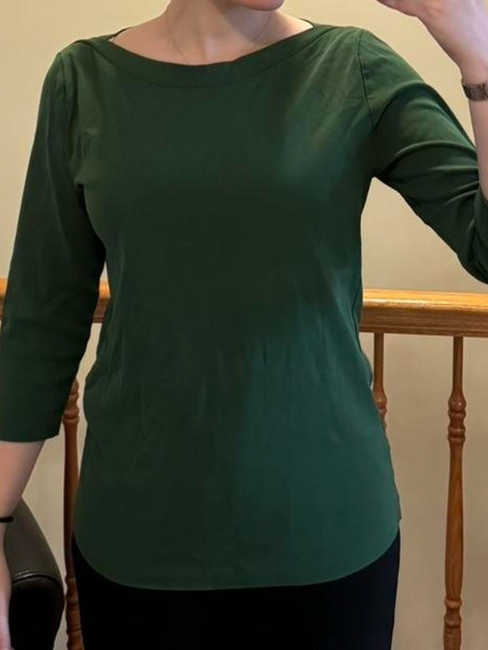 ann taylor boat neck 3/4 sleeve green top